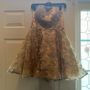 Gold mini strapless dress